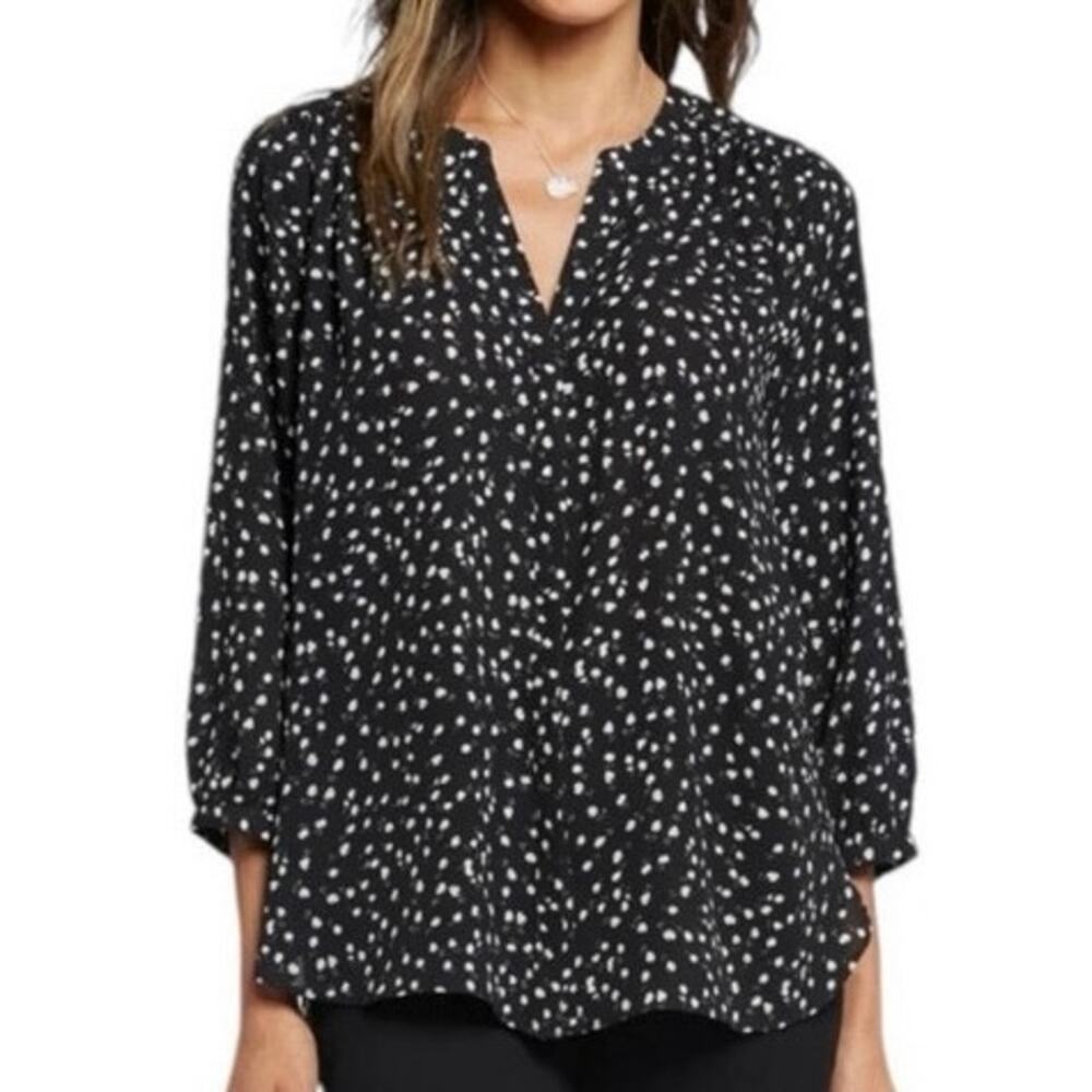 Jachs Girlfriend Polka Dot Blouse Black Puff Sleeve 3/4 Sleeve Tunic NWT Size S